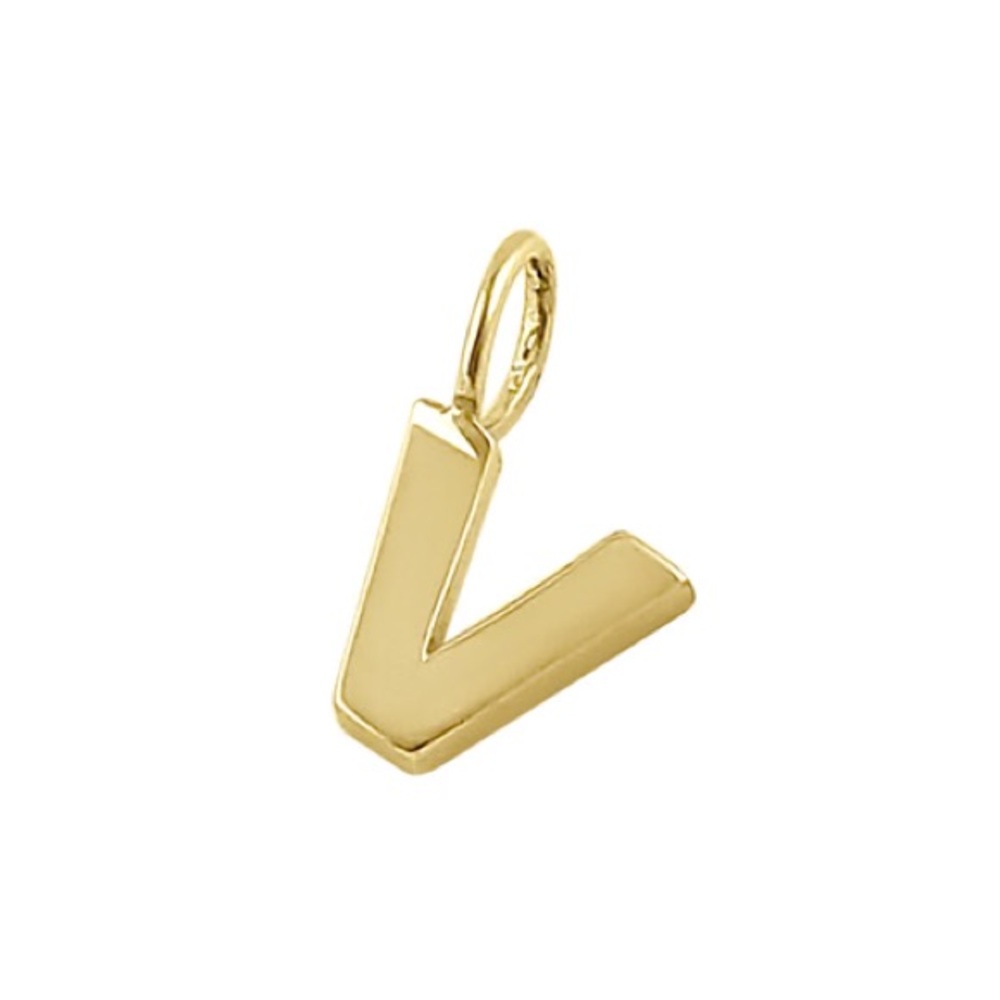 14K Solid Gold V Initial Pendant